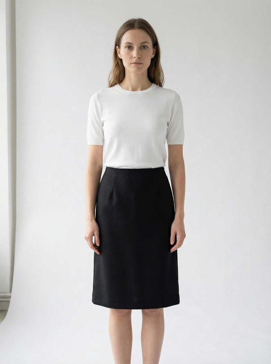 Conquista Φούστα Midi Office Look Μονόχρωμη Μαύρη C251-257-00