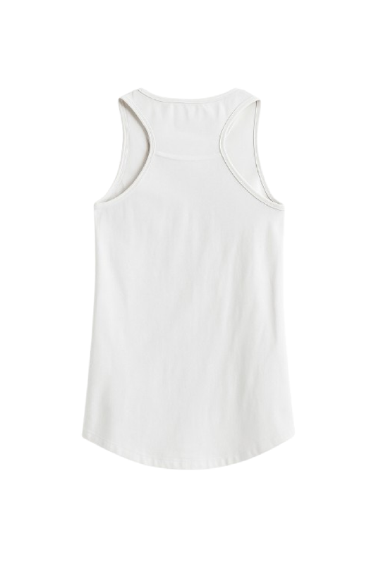 White Sleeveless Top with Blue “Shirts We Love” Print