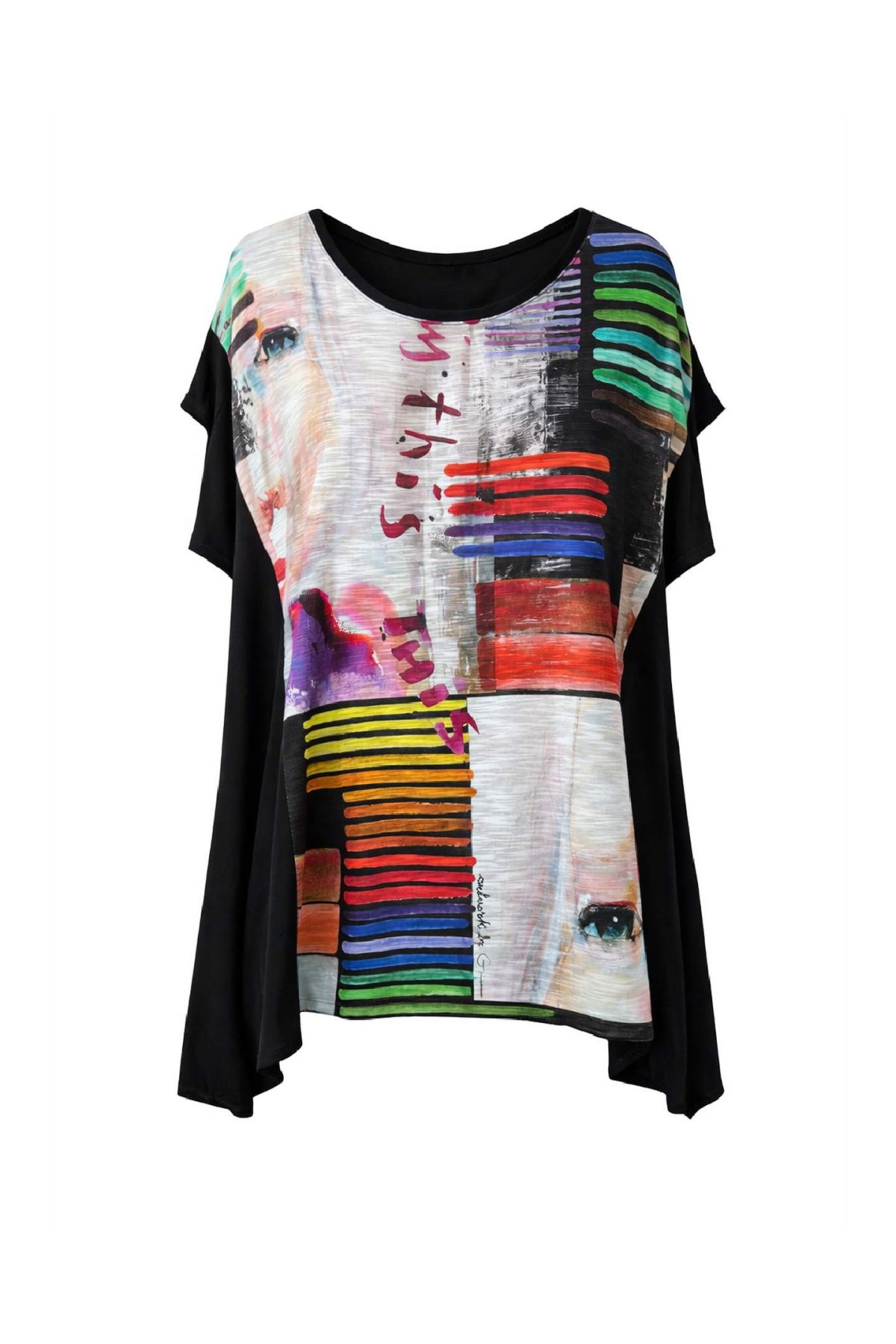 Oversized Artistic Print Top with Draped Sides – Statement Style and Modern Comfort