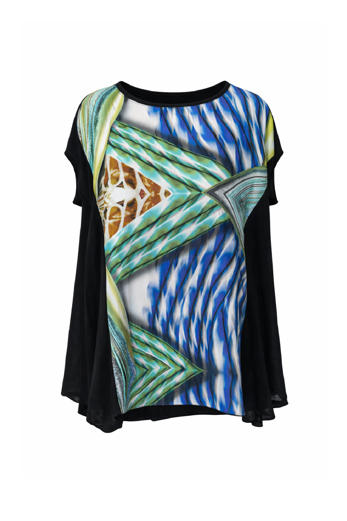 Oversized Graphic Print Top with Draped Sides – Artistic Statement and Fluid Comfort