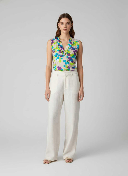 Sleeveless V-Neck Top with Colorful Bubble Print