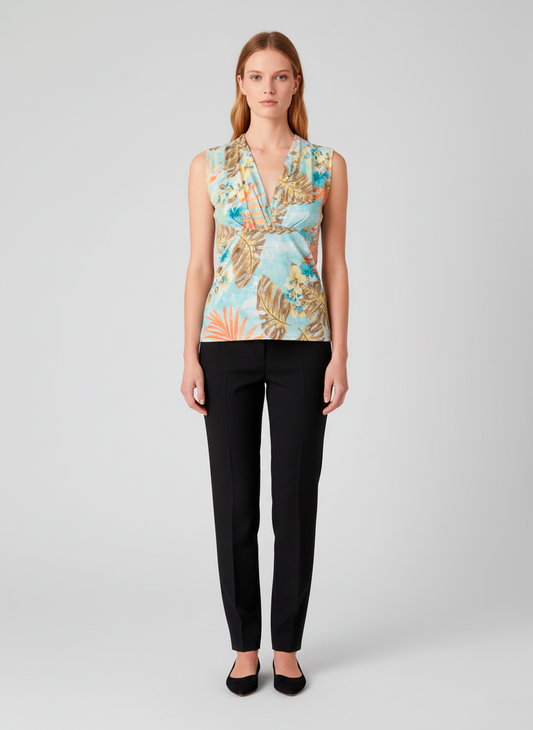 Tropical Twist Sleeveless V-Neck Top