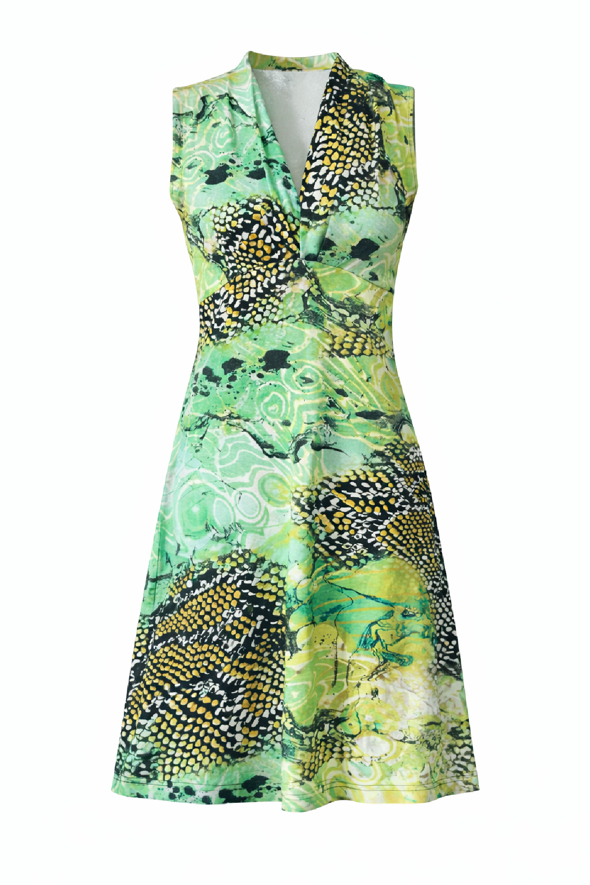 Conquista Φόρεμα Midi Casual Αμάνικο V-Λαιμόκοψη Animal Print Πράσινο C262-538-17