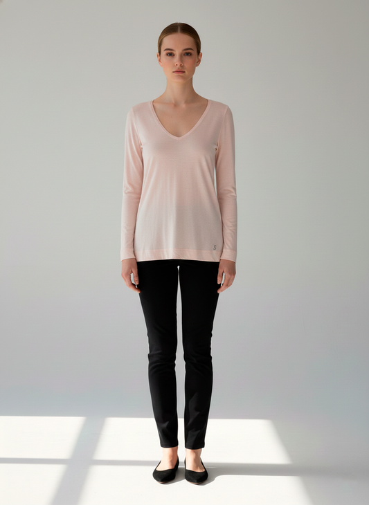 Soft Jersey Long-Sleeve V-Neck Top