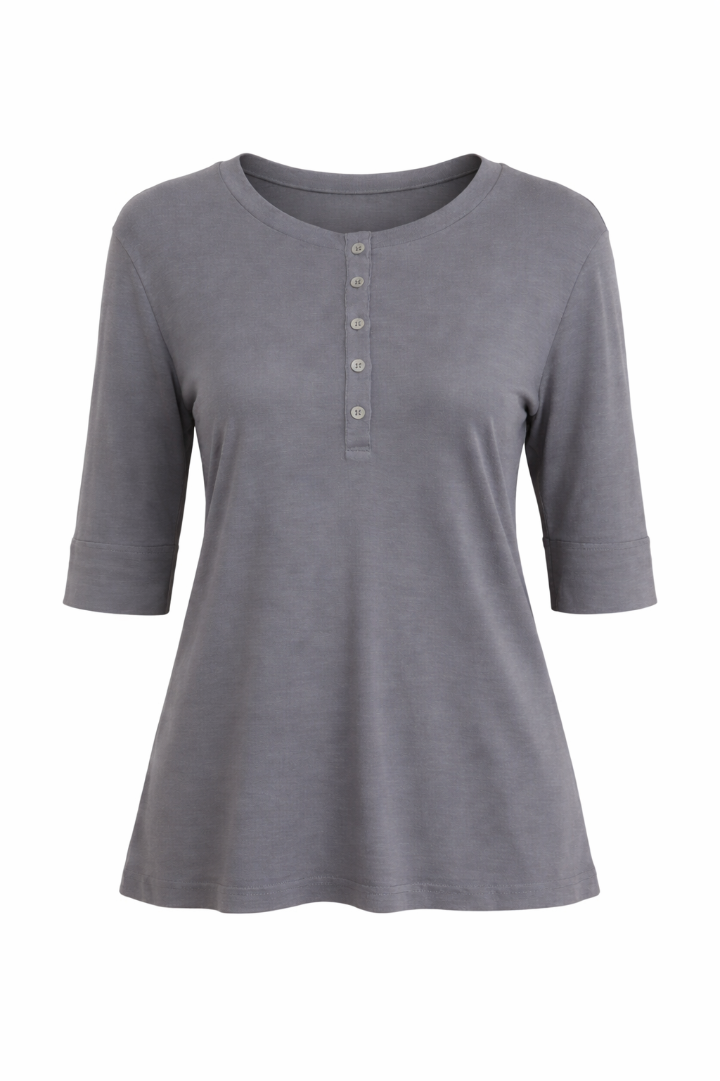 Button-Front Three-Quarter Sleeve Top