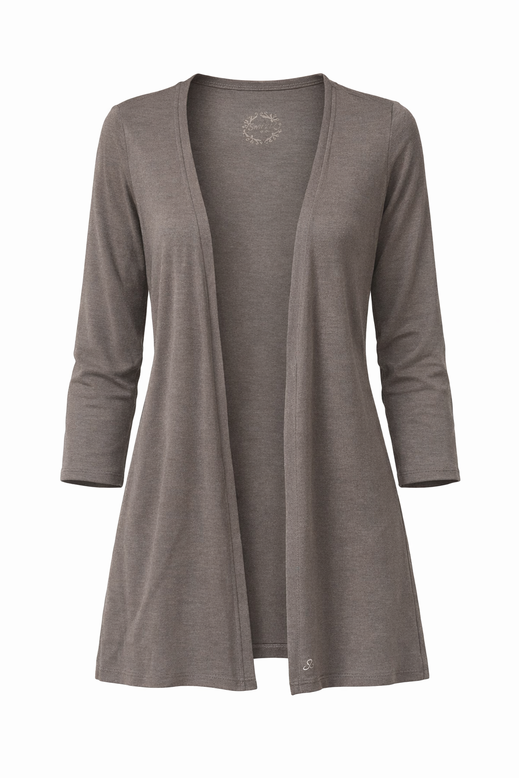 Open-Front Three-Quarter Sleeve Jersey Cardigan