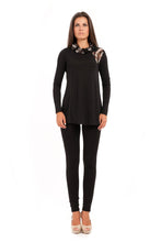 Load image into Gallery viewer, Lace Detail Long Sleeve Top in Black