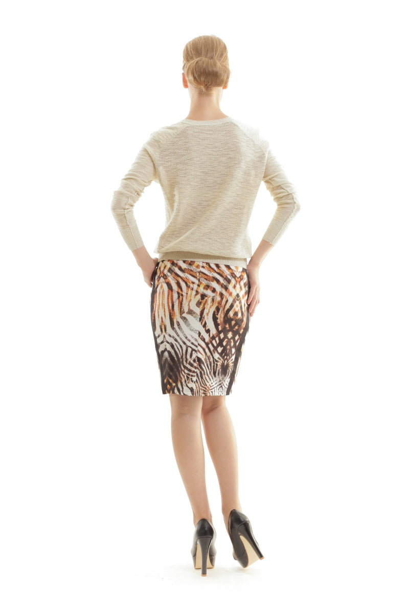 Conquista Φούστα Midi Εφαρμοστή Animal Print Εμπριμέ Καλοκαιρινή Βισκόζη Πολύχρωμη C140-116-99