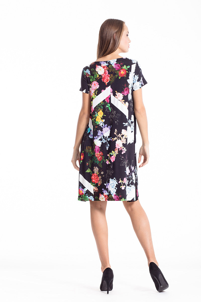 Conquista Φόρεμα Midi Floral Γραμμή Α Εμπριμέ Καλοκαιρινό Μαύρο C151-032-00