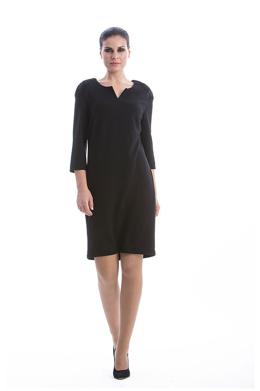 Straight Dress with Fur Detail