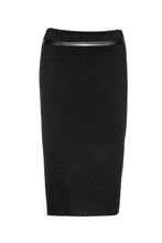 Load image into Gallery viewer, Black Pencil Skirt with Leather Detail