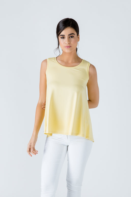 Yellow Sleeveless Top with Rounded Hemline