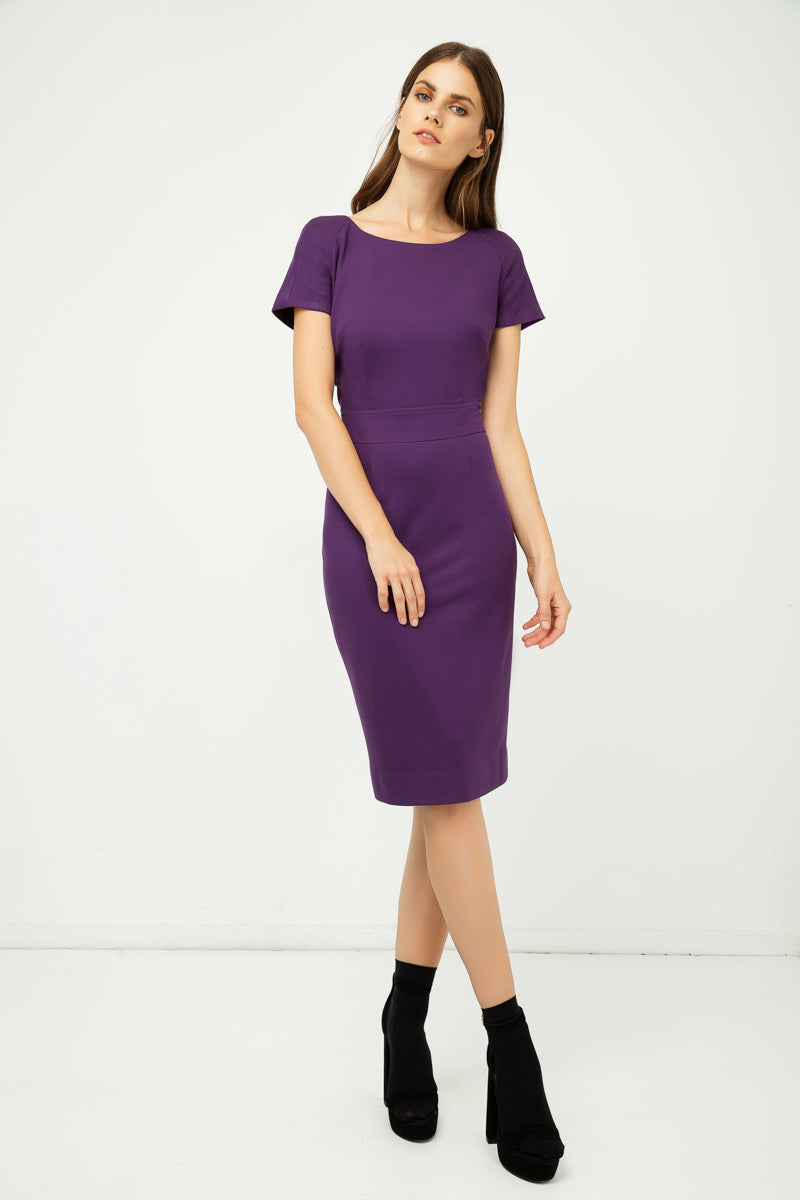 Aubergine Fitted Cap Sleeve Dress