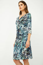 Load image into Gallery viewer, Print Jersey Faux Wrap Dress in Blue