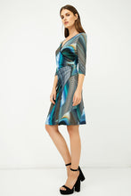 Load image into Gallery viewer, Print Jersey Faux Wrap Dress in Petrol