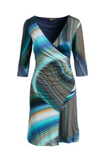 Load image into Gallery viewer, Print Jersey Faux Wrap Dress in Petrol