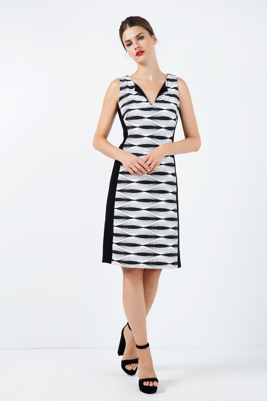 Conquista Φόρεμα Mini Casual Αμάνικο V-Λαιμόκοψη Ασπρόμαυρο C181-040-00