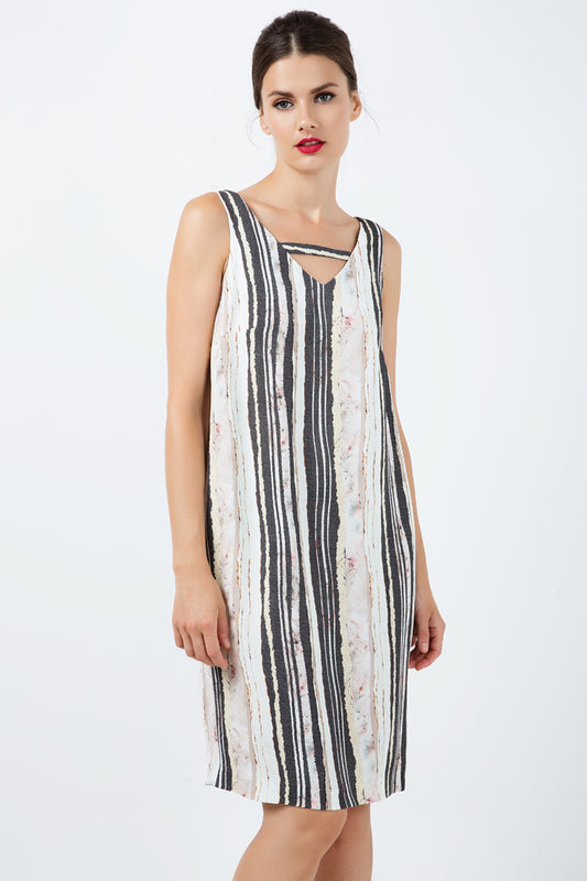 Conquista Φόρεμα midi Aμάνικο Casual V-Λαιμόκοψη Εμπριμέ Μπεζ C181-063-74