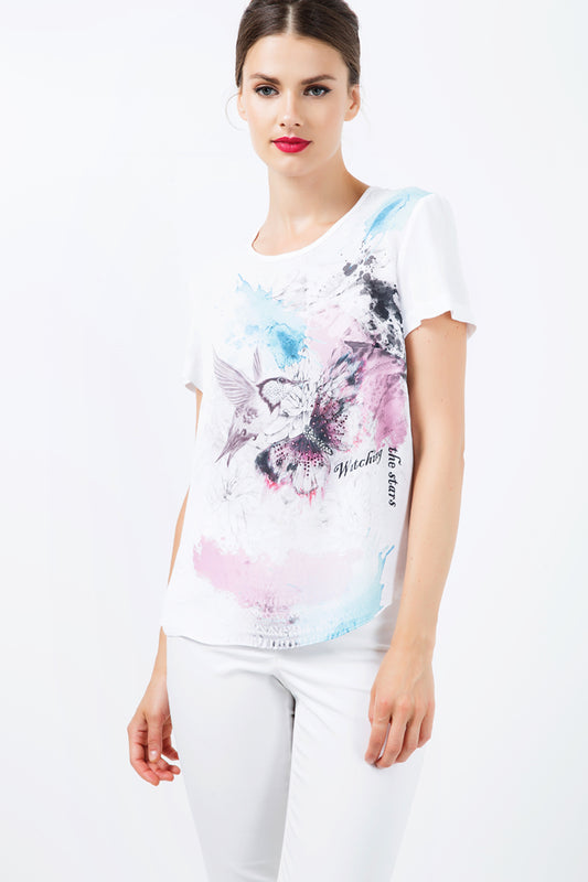 Short Sleeve Print Detail Top