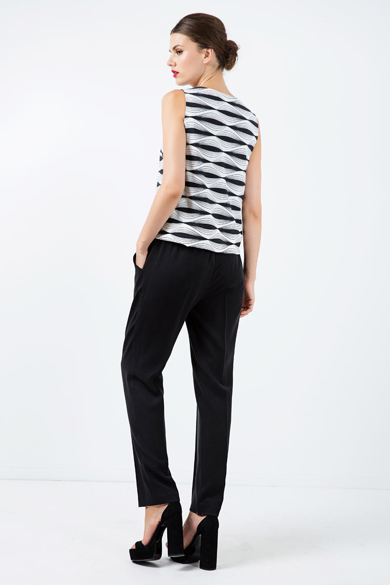 Long Black Pants with Tie Detail in Black