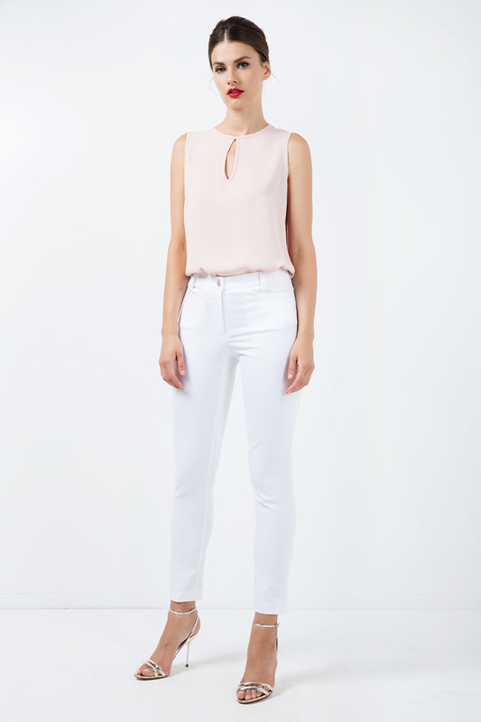 Conquista Παντελόνι 7/8 Casual Εφαρμοστό Μονόχρωμο Λευκό C181-192-01