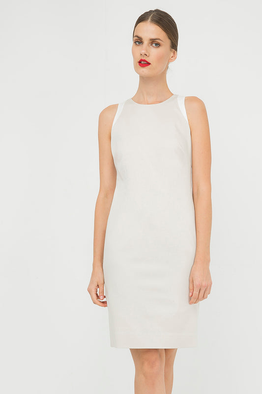 Sand Colour Sleeveless dress with Contrast Detail