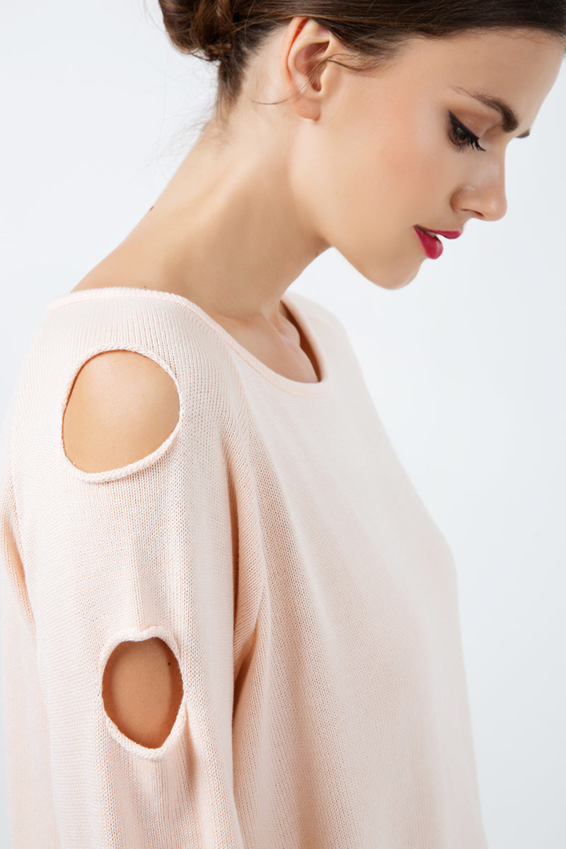 Hole Detail Loose Apricot Sweater