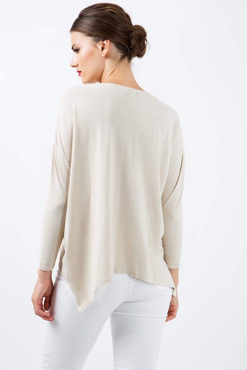 Long Sleeve Knit Top with Uneven Hemline