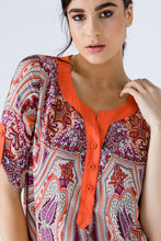 Load image into Gallery viewer, Print Poplin Top with Orange Trim