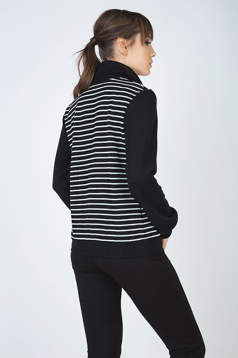Long Sleeve Cardigan in Striped Knit Fabric