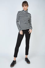 Load image into Gallery viewer, Striped Black and Grey Polo Neck Jumper