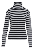 Load image into Gallery viewer, Striped Black and Grey Polo Neck Jumper