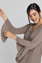 Load image into Gallery viewer, Iron Brown Flounce Sleeve Top by Conquista