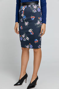 Blue Patterned Pencil Skirt