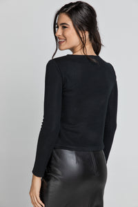 Black Top with Faux Leather Front