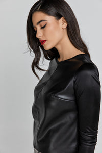 Black Stretch Top with Leather Front