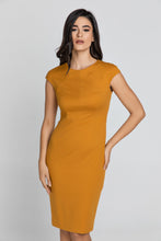Load image into Gallery viewer, Fitted Mustard Dress with Cap Sleeves