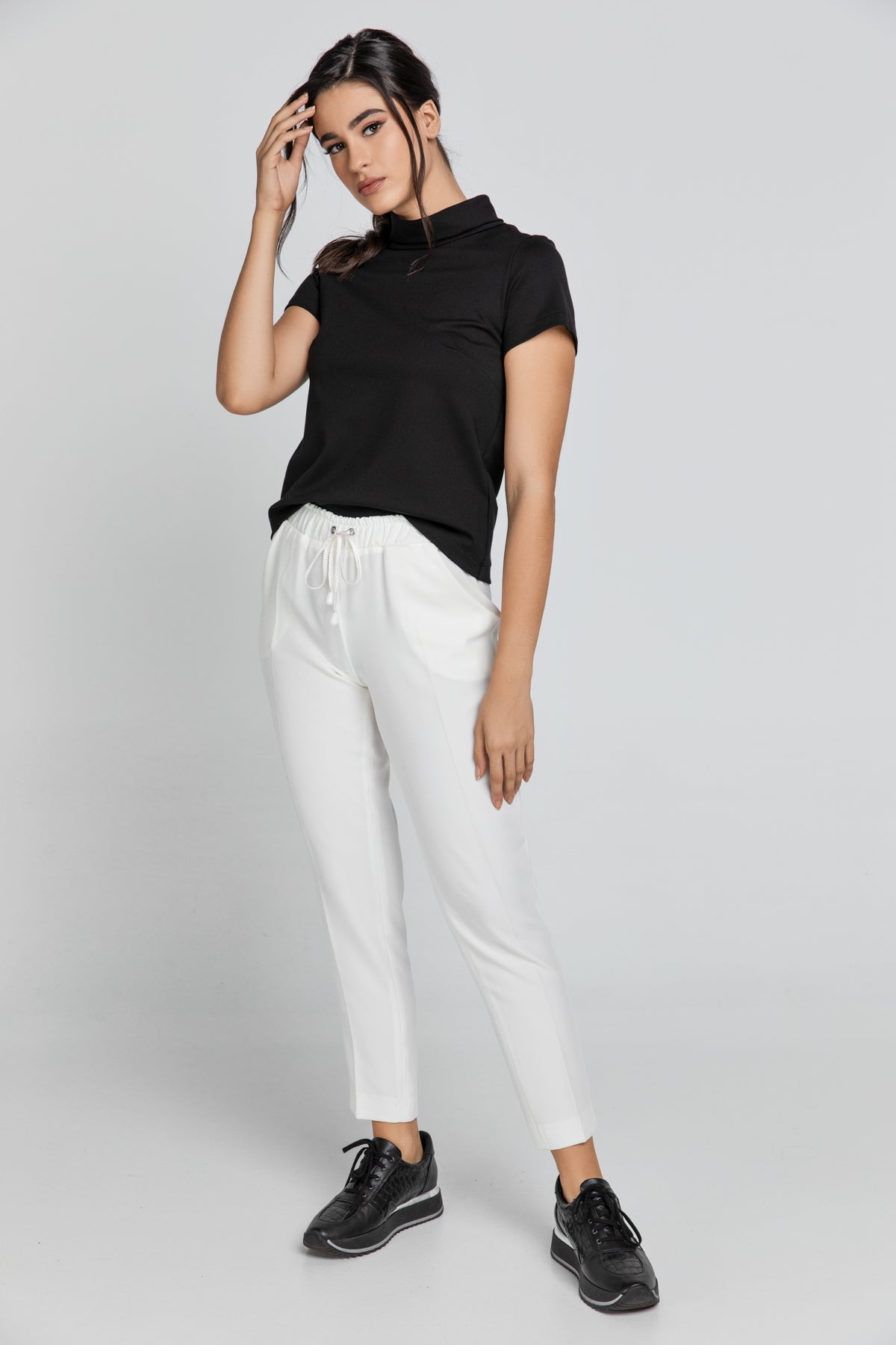 Ecru Crepe Pants by Conquista