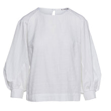Load image into Gallery viewer, White Bishop Sleeve Jacquard Top in Sustainable Fabric