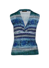 Load image into Gallery viewer, Print Faux Wrap Sleeveless Top in Petrol