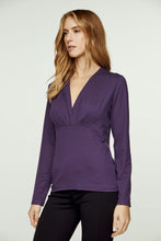 Load image into Gallery viewer, Ink Long Sleeve Faux Wrap Top in Stretch Jersey Sustainable Fabric