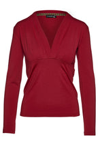 Load image into Gallery viewer, Long Sleeve Wine Faux Wrap Top in Stretch Jersey Sustainable Fabric