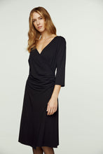 Load image into Gallery viewer, Black Faux Wrap Dress in Sustainable Fabric
