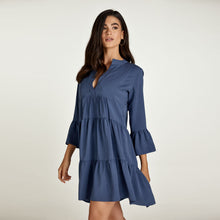 Load image into Gallery viewer, Indigo Tencel Gathered Seams Dress