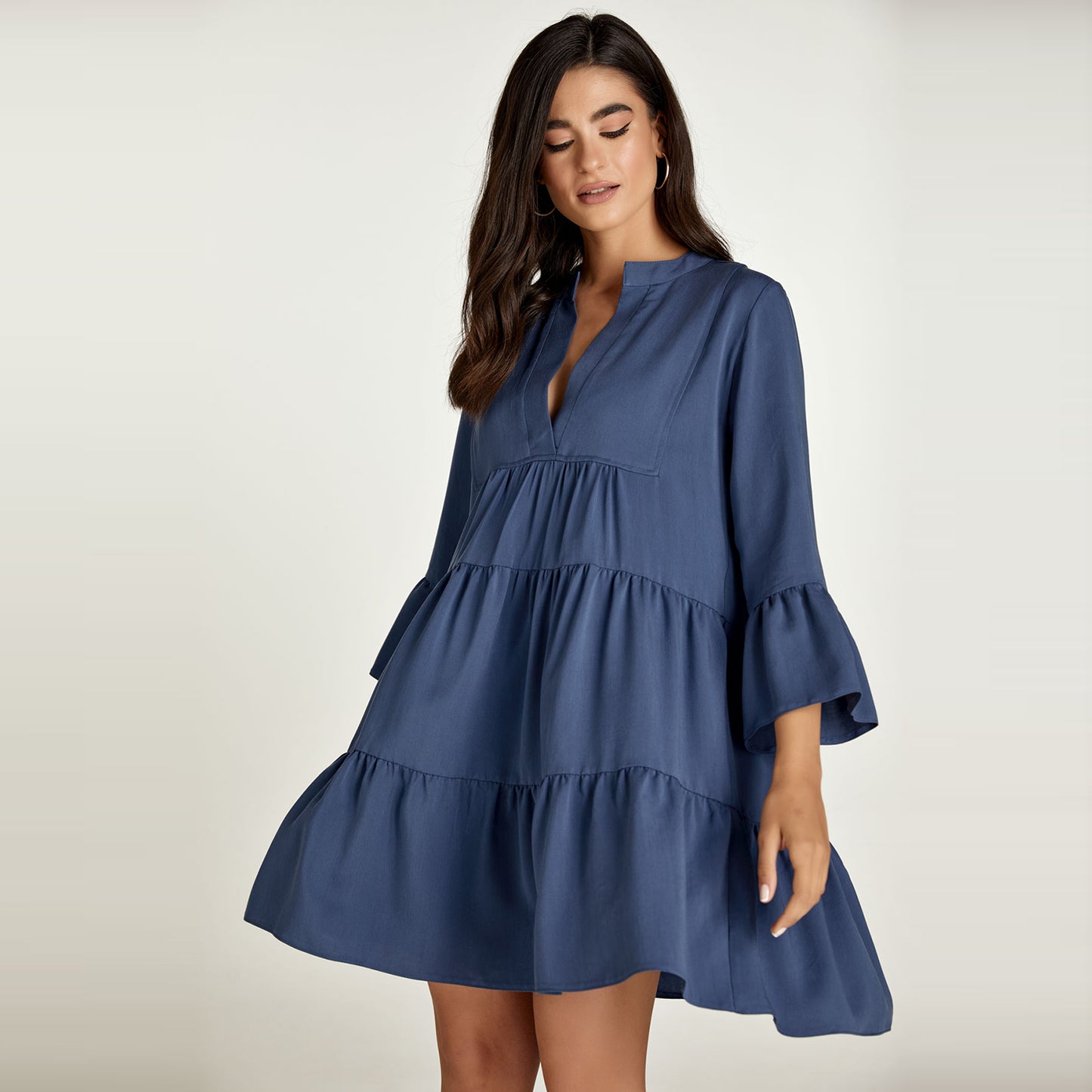 Indigo Tencel Gathered Seams Dress