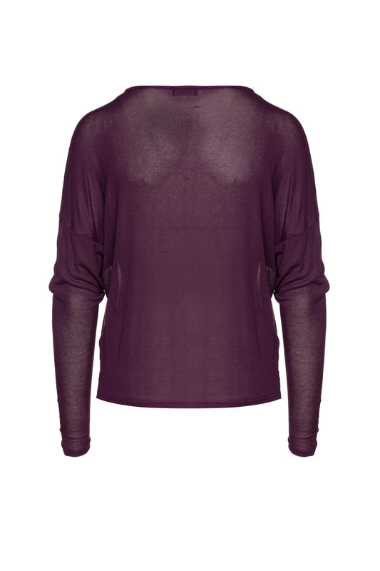 Μωβ Μπλούζα με Πουλιά Νυχτερίδας και Λεπτομέρειες από Απομίμηση Δέρματος