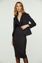 Load image into Gallery viewer, Black Long Sleeve Faux Wrap Top in Stretch Jersey Sustainable Fabric
