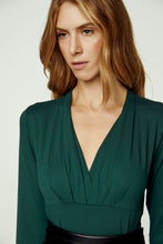 Load image into Gallery viewer, Green Long Sleeve Faux Wrap Top in Stretch Jersey Sustainable Fabric