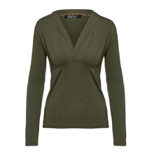 Load image into Gallery viewer, Khaki Long Sleeve Faux Wrap Top in Stretch Jersey Sustainable Fabric