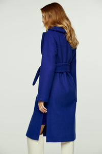 Long Electric Blue Faux Mouflon Coat with Belt